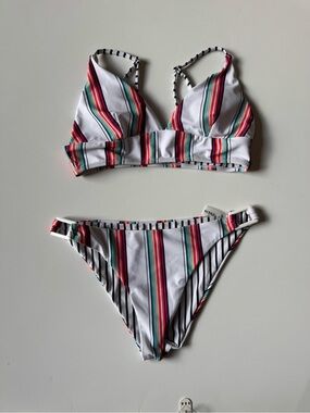 Bikini Set with Pink, Teal & Black Stripes